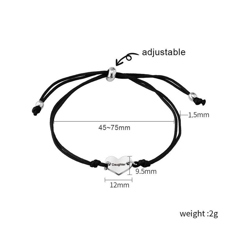 The Heart Cord Bracelet — Illustrated measurements — fit not yet confirmed