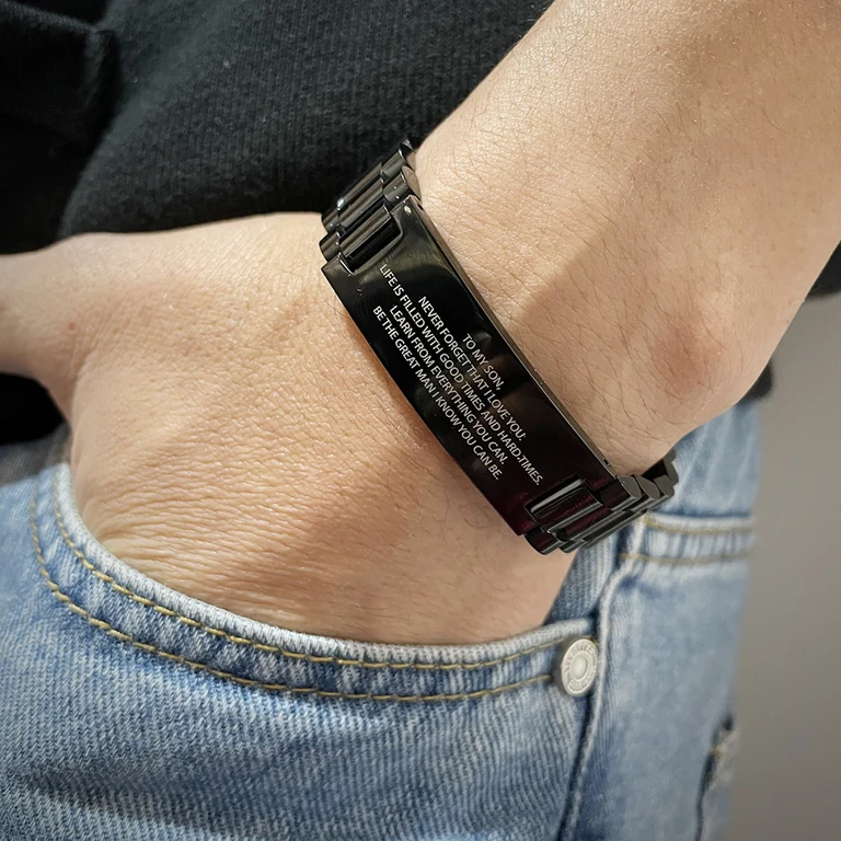 The Engraved ID Bracelet — On-wrist view