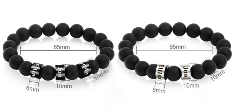 The Two-Name Bead Bracelet — Illustrated measurements — fit not yet confirmed