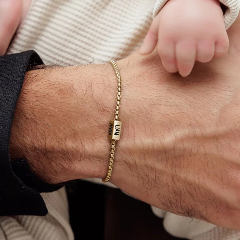 The Square Name Bracelet — On-wrist view