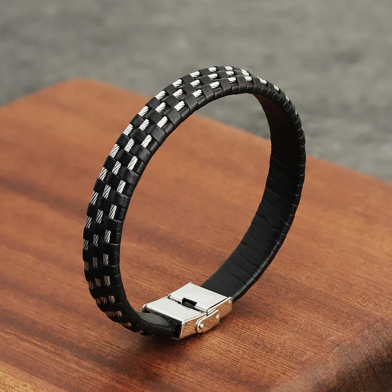 The Wide Link Bracelet — Woven band and clasp — upright view