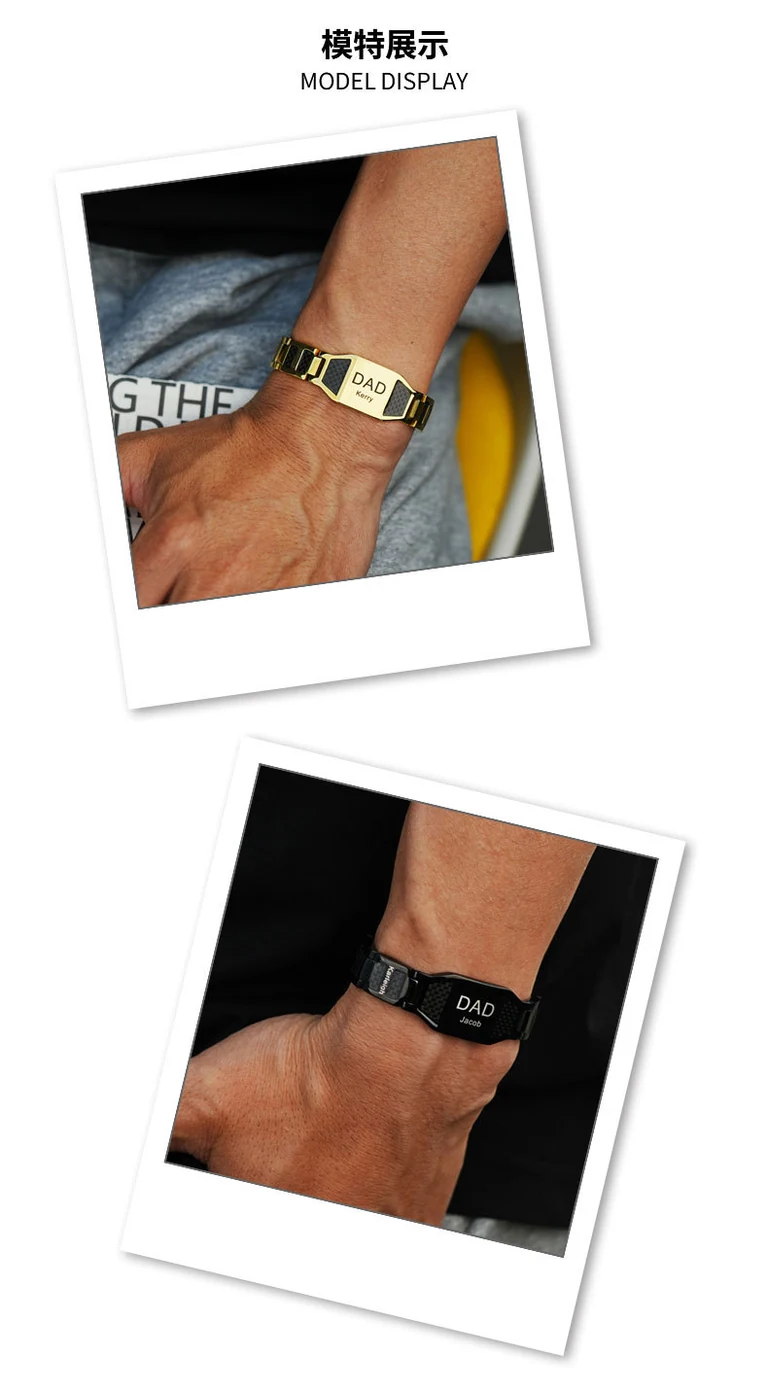 The Engraved Link Bracelet — On-wrist view