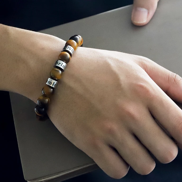 The Three-Name Bead Bracelet — On-wrist view