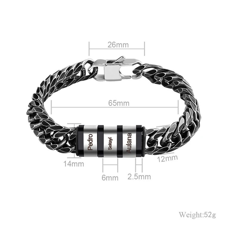 The Cuban Name Bracelet — Illustrated measurements — fit not yet confirmed