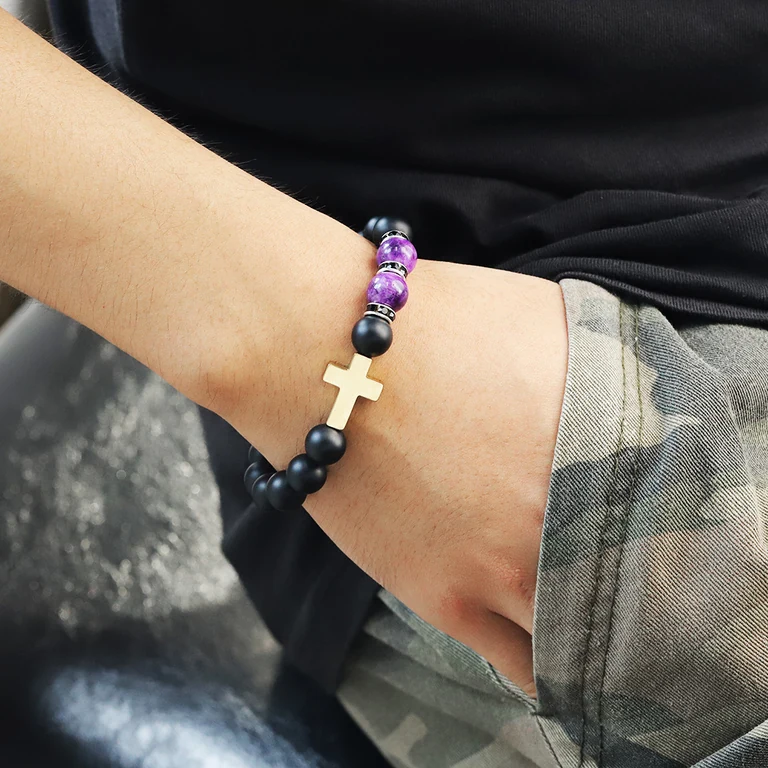 The Dark Bead Bracelet — On-wrist view