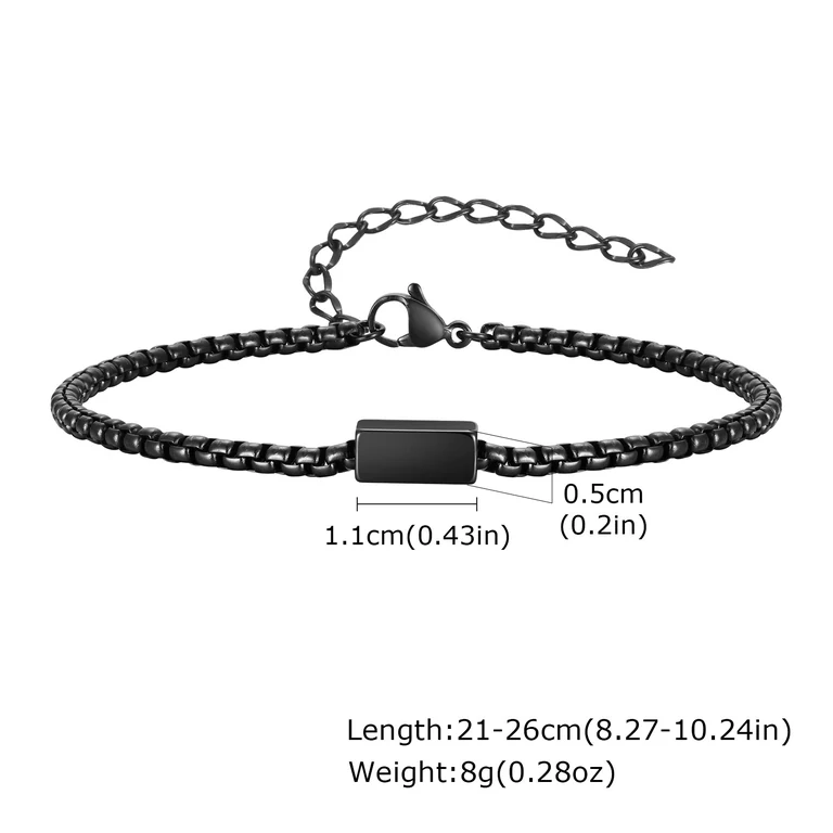 The Square Name Bracelet — Illustrated measurements — fit not yet confirmed