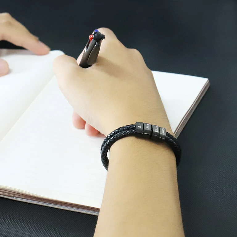 The Braided Name Bead Bracelet — On-wrist view
