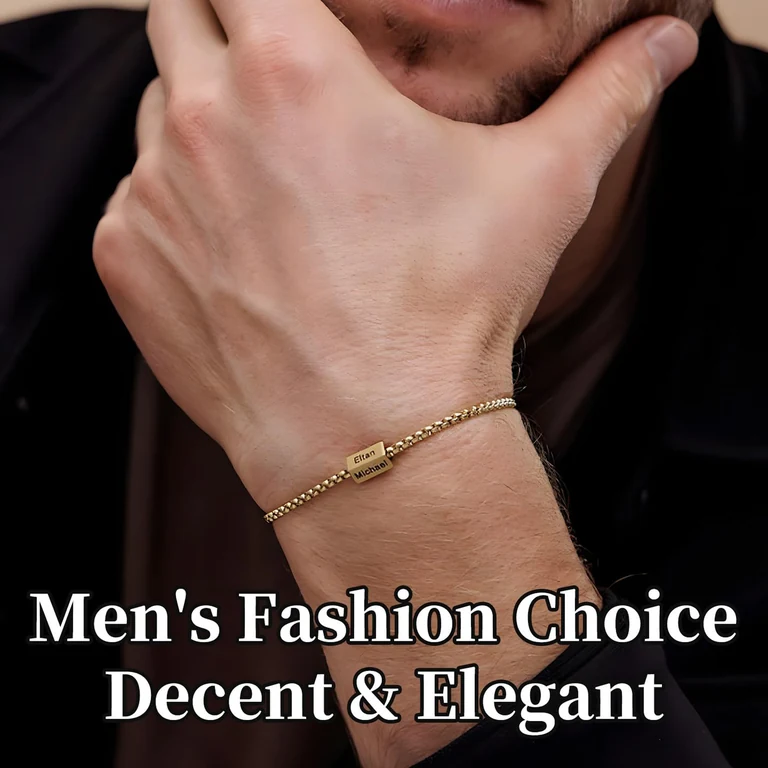 The Square Name Bracelet — On-wrist view