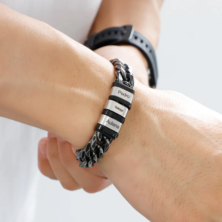 The Cuban Name Bracelet — On-wrist view